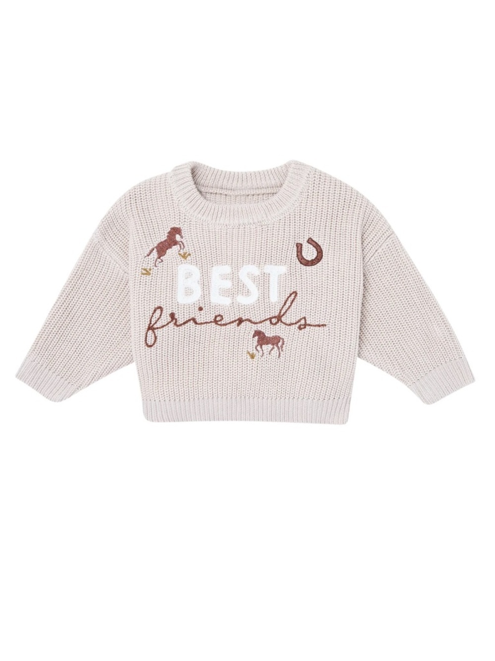Brown Modern Moments Knitted Western Horse Crewneck Sweater for Kids